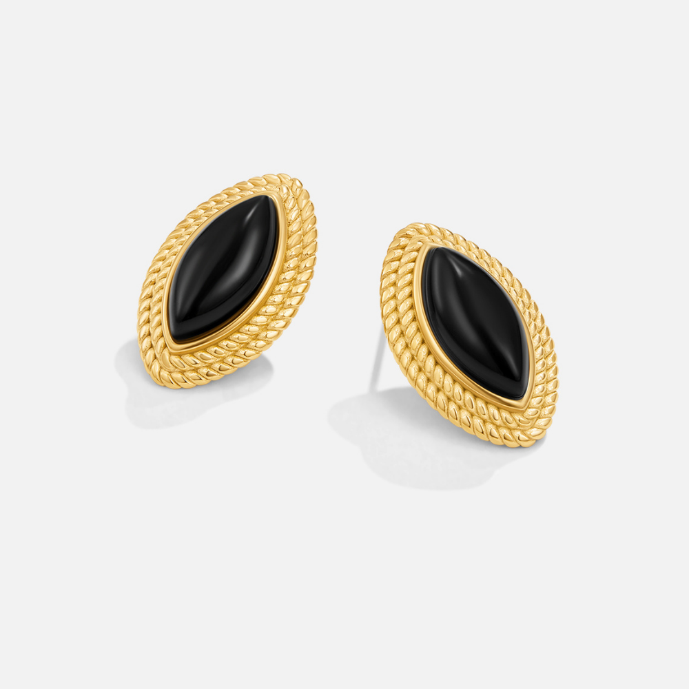 Amélie – Boucles d'oreilles ovales avec pierre noire